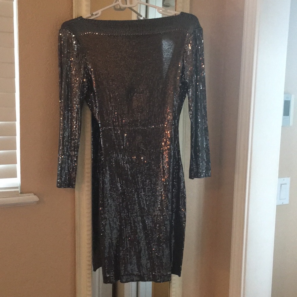 Grey sequin mini dress with low back